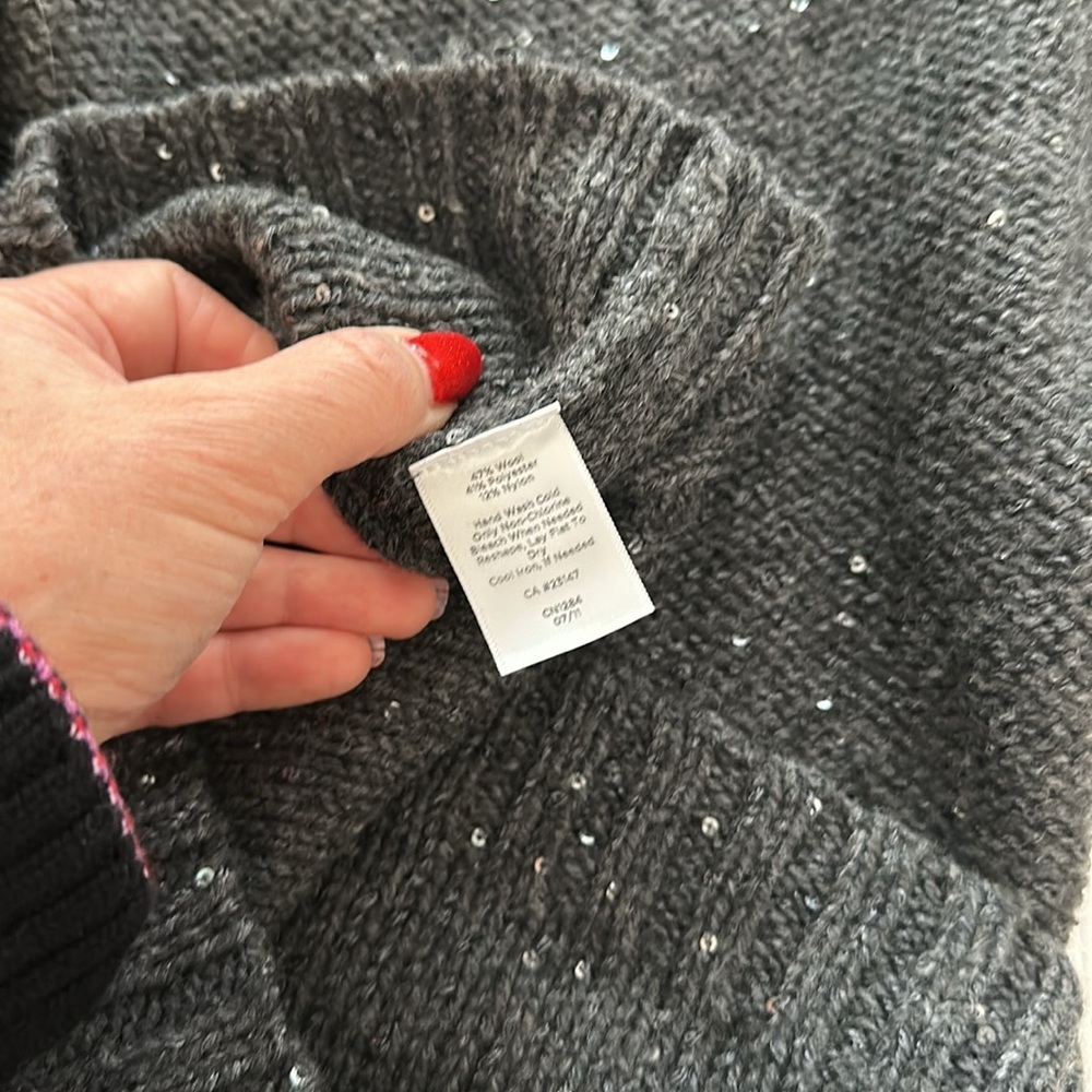 Talbots Grey Sweater With Tiny Sequins, Size Small - image 8
